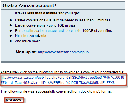 convert text to speech-download link